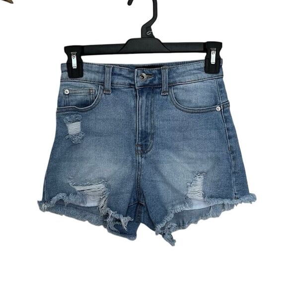 Kendall + Kylie | Medium Wash Icon Shorts Distressed Raw Hem Size 0/24 - Picture 1 of 7